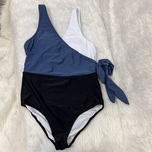 Cupshe Kids One Piece Swimsuit - Navy, White, and Black